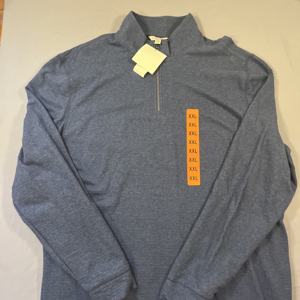 Calvin Klein Sweater Mens XXL 2XL Blue Quarter Zip Preppy Modern Cotton Pullover